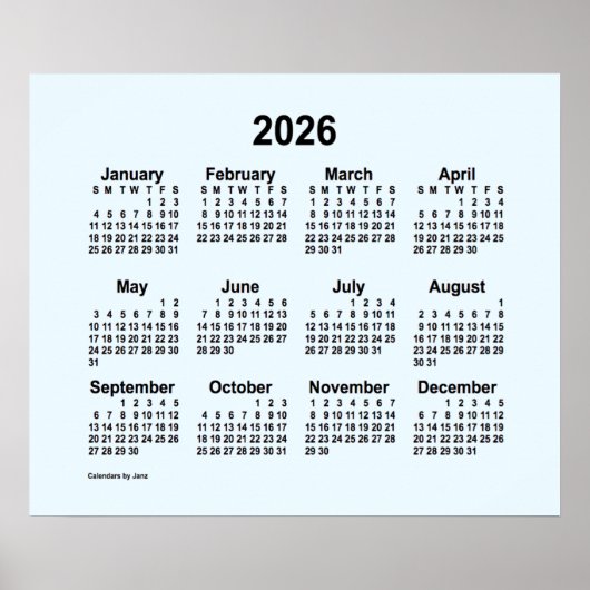 2026年 アリスブルー カレンダー / Janz Print ポスター (正面)