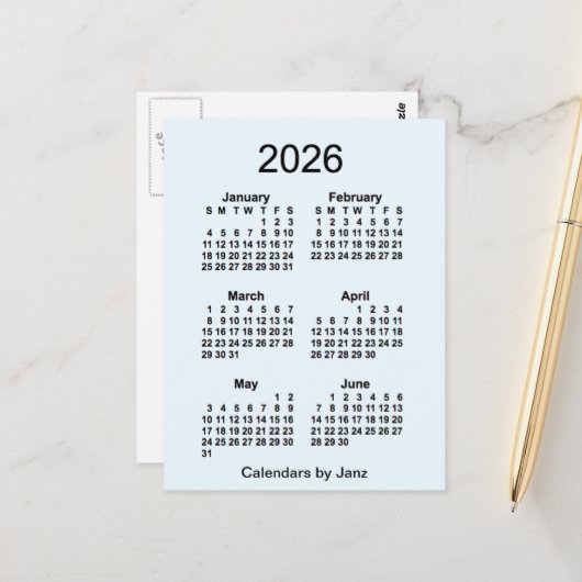 2026年 アリスブルー 6か月 ミニカレンダー(ジャンジー) ポストカード (正面/裏面インサイチュ)