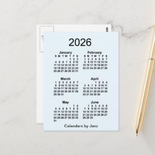 2026年 アリスブルー 6か月 ミニカレンダー（ジャンジー） ポストカード