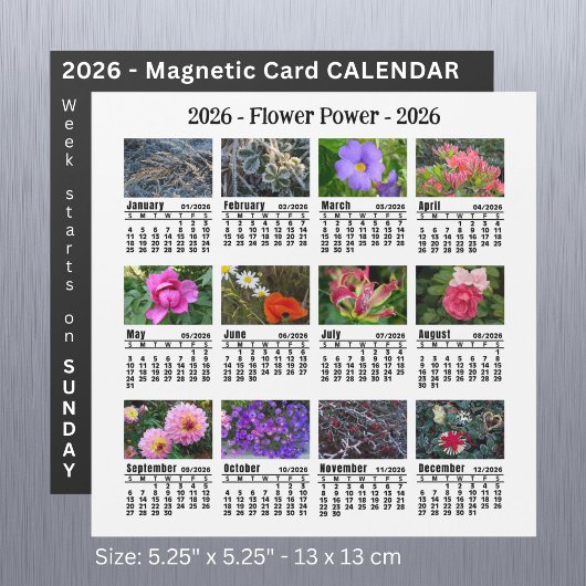 2026年 オーダーメイド 花 マグネットカレンダー 白