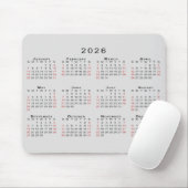 2026年 カレンダー シンプル グレー ブラック レッド マウスパッド (マウス)