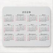 2026年 カレンダー シンプル グレー ブラック レッド マウスパッド (正面)