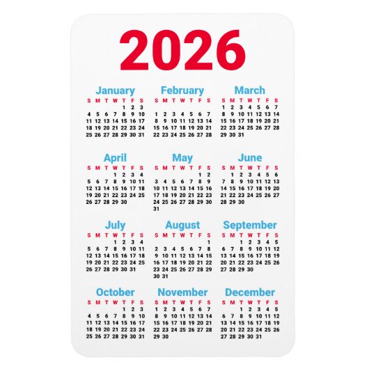 2026年 カレンダー マグネット | シカゴの旗の色 テーマ (縦)