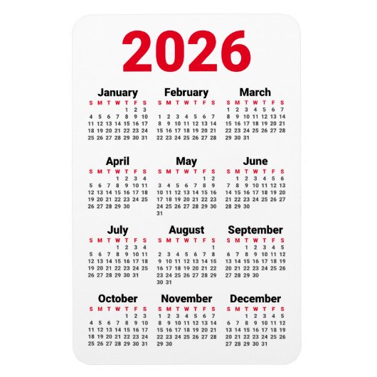 2026年 カレンダー マグネット | 赤 黒 グレー 白 (縦)