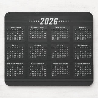 2026年 カレンダー モダン ブラック ホワイト マウスパッド