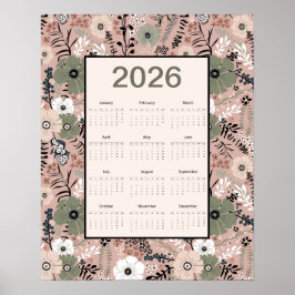 2026年 カレンダー 花柄 ポスター