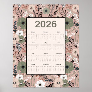 2026年 カレンダー 花柄 ポスター