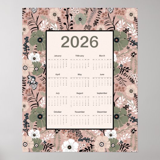 2026年 カレンダー 花柄 ポスター (正面)