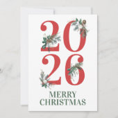 2026年 クリスマス フォトカード クラシック ウィンター グリーナリー 招待状 (正面)