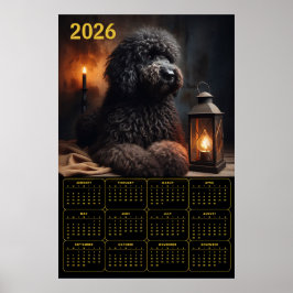 2026年 ゴールデンドゥードルとランタンとキャンドルのカレンダー ポスター