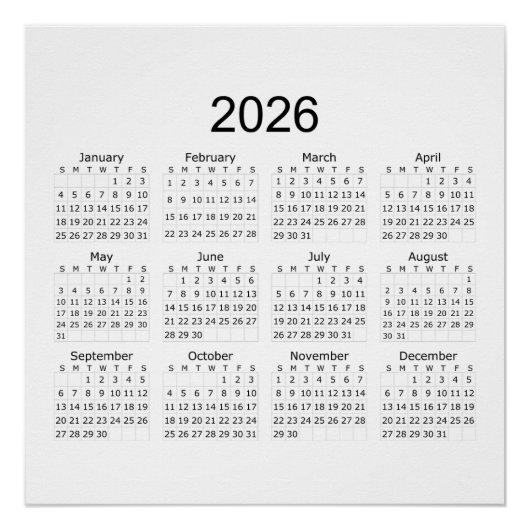 2026年 シンプル ミニマリスト カレンダー ポスター (正面)