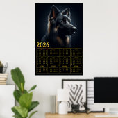 2026年 ジャーマンシェパード カレンダー - 迫力の肖像画 ポスター (ホームオフィス)