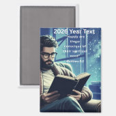 2026年 テキスト 読書をする男性 マグネット (正面/裏面)