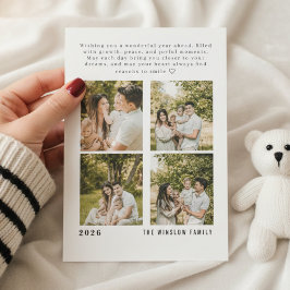 2026年 ハッピーニューイヤー フォト ファミリー カレンダー カード ４枚の写真を飾れる
