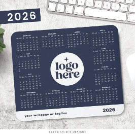 2026年 ビジネス ロゴ ネイビーブルー 1年カレンダー マウスパッド