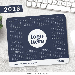 2026年 ビジネス ロゴ ネイビーブルー 1年カレンダー マウスパッド