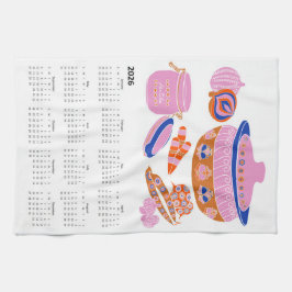 2026年 フォークアート カントリーテイスト カセロール カレンダー キッチンタオル