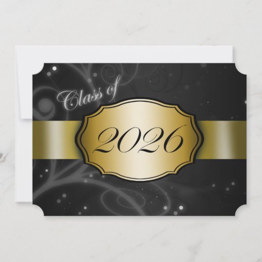 2026年 ブラックとゴールドの卒業 招待状 (正面)