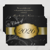2026年 ブラックとゴールドの卒業 招待状 (正面/裏面)