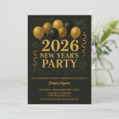 2026年 ブラック&ゴールド 新年パーティー 招待状 (スタンド正面)