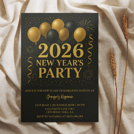 2026年 ブラック＆ゴールド 新年パーティー 招待状