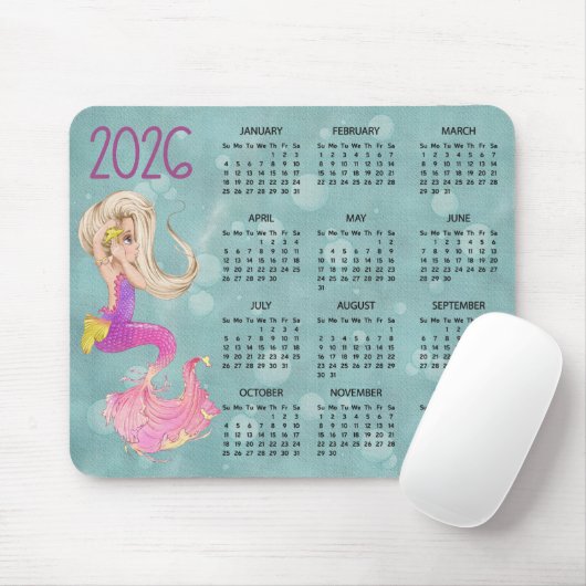 2026年 マーメイド デスクカレンダー マウスパッド (マウス)
