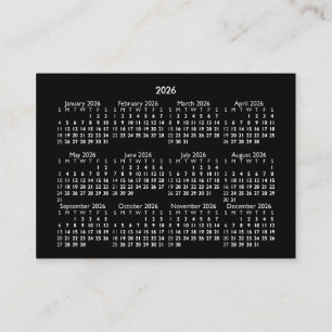 2026年 ミニポケットカレンダー 日曜日始まり ブラック 名刺