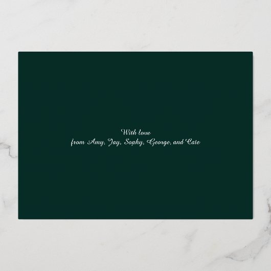 2026年 ミニマル モダン スクリプト 緑 写真 箔シーズンカード (裏面)