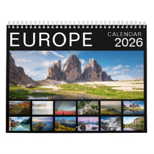 2026年 ヨーロッパの風景写真 黒 カレンダー