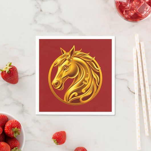 2026年+中国+お正月+金色+馬 スタンダードカクテルナプキン (インサイチュ)