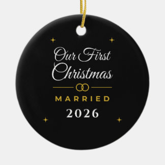 2026年 初めてのクリスマスを迎えた夫婦 ブラックゴールド オーナメント