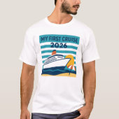 2026年 初クルーズ 懐かしい夕日と船のデザイン Tシャツ (正面)
