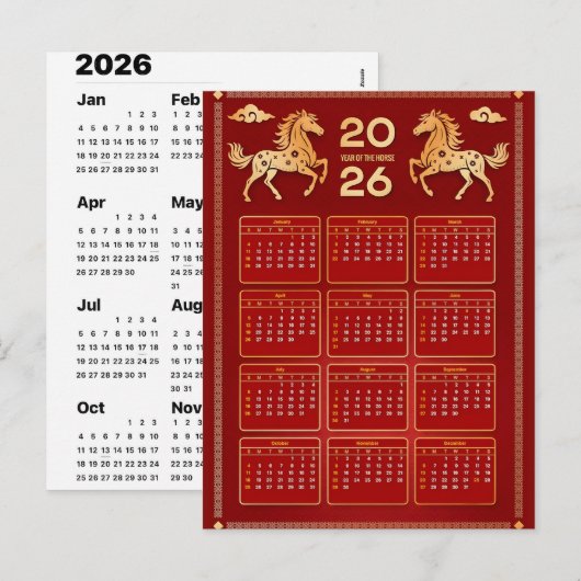 2026年 午年 中国の壁掛けカレンダー シーズンポストカード (正面/裏面)