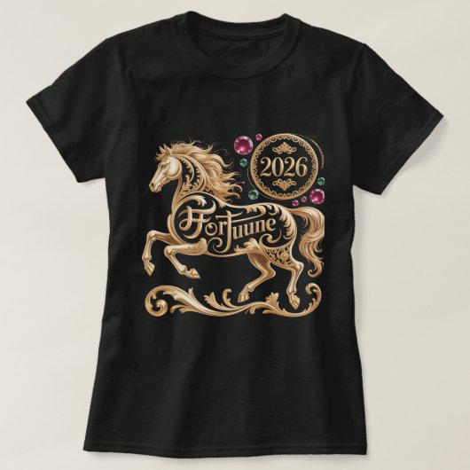 2026年 午年 中国の新年 ゴールデンホース Tシャツ (デザイン正面)
