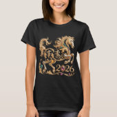 2026年 午年 中国の新年 ゴールデンホース Tシャツ (正面)