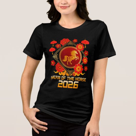 2026年 午年 - 中国の旧正月 十二支 T トライブレンドＴシャツ (正面)