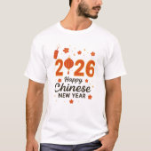 2026年 午年 - 赤いランタンと花 Tシャツ (正面)