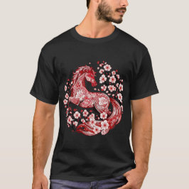 2026年 午年 馬 カットアート 桜 Tシャツ