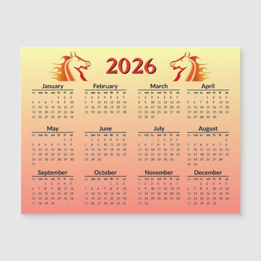 2026年 午年（馬）旧正月 カレンダー (正面)