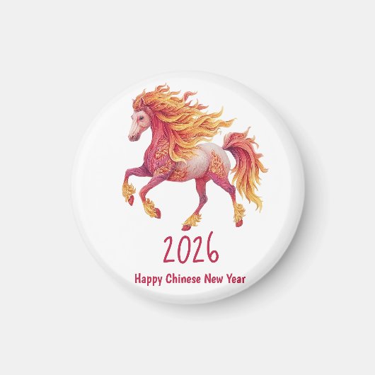 2026年 喜迎紅馬新春 – おめでとうございます中国のお正月 マグネット (正面)