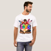 2026年 大胆でカラフルな新年のステッカーアート Tシャツ (正面フル)