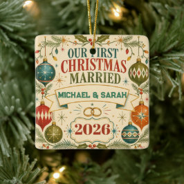 2026年 夫婦の初めてのクリスマス レトロなデザイン セラミックオーナメント
