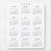 2026年 年間カレンダー エレガントな自宅オフィス マウスパッド (正面)