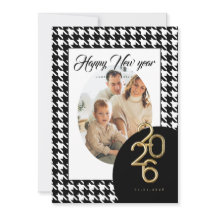 2026年 幸せな新年のクラシックハウンドトゥース ワンフォト