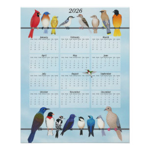 2026年 庭の鳥 カレンダー ポスター