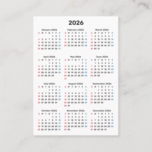 2026年 日曜日始まり カレンダー ご購入ありがとう 名刺 (正面)
