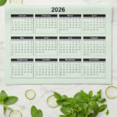 2026年 日没の白い灯台 カレンダー キッチンタオル (折り畳み)