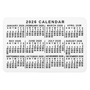 2026年 月別カレンダー クラシック ホワイト&ブラック マグネット