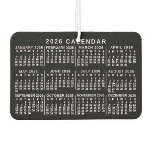 2026年 月間カレンダー クラシック ブラック＆ホワイト カーエアーフレッシュナー