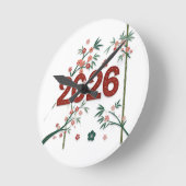 2026年 桜と竹の数字デザイン ラウンド壁時計 (傾斜)